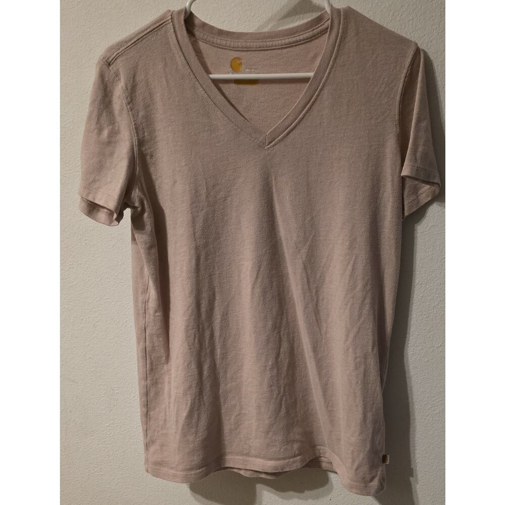 Carhartt Relaxed Fit Women M 8-10 Light Pink V-Neck Short Sleeve